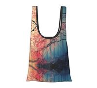 Beautiful Tree Print Reusable, Foldable,Washable Grocery Bags Foldable in A Pouch Eco Tote Shopping Bag,Daily Shopping Loading