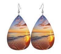 Beautiful Tropical Beach Sunrise Earrings for Women Double Sided Teardrop Leather Earrings Lightweight Dangle Earrings for Women Ear Accessories Fashion Jewelry Gift