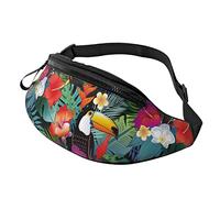 Beautiful Tropical Exotic Parrot Birds and Jungle Flowers Crossbody Bag Runner Small Hip Pouch Bum Bag Running Waistpack Bumbag Beltbag Sport Slim Fashionable for Jogging Hiking Woman