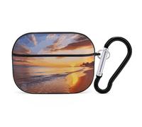 Beautiful Tropical Sunrise on The Beach Case Cover with Keychain Shockproof Hard Shell Protective Case for 2nd/1st Generation Case for Women Men Bluetooth Earbuds Case