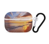 Beautiful Tropical Sunrise on The Beach Case Cover with Keychain Shockproof Hard Shell Protective Case for 2nd/1st Generation Case for Women Men Bluetooth Earbuds Case