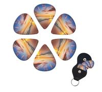 Beautiful Tropical Sunrise on The Beach Guitar Picks 6 Pack 3 Different Thickness Celluloid Guitar Plectrums with Guitar Pick Holder Personalized Guitar Pick for Acoustic Guitar, Electric Guitar, Bass