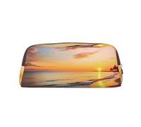 Beautiful Tropical Sunrise on The Beach Pencil Case Large Capacity Pencil Pouch Aesthetic Pen Bag Leather Makeup Bag for Women Men Travel Toiletry Bags Zipper Cosmetic Bag Wide-open Coin Pouch Purse