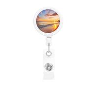 Beautiful Tropical Sunrise on The Beach Retractable Badge Reel Heavy Duty Badge Holder with Belt Clip Retractable Lanyards ID Card Holder with Keychain Name Badge Clips for Office Nurse Employee