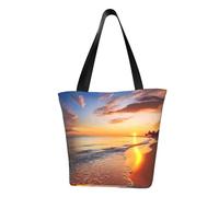 Beautiful Tropical Sunrise on The Beach Tote Bag for Women Top-Handle Purse Large Shoulder Hobo Bags Casual Handbags Aesthetic Shopping Bag Reusable Grocery Bag Zipper Work Bag Travel Beach Bag