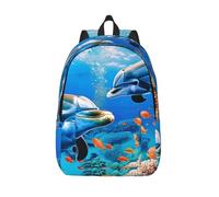 Beautiful Underwater World Dolphins Coral Canvas Backpack, Casual Daypacks | Lightweight Classic Backpack For School Work Travel Casual Fit 17 Inch, M