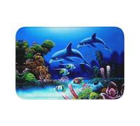 Beautiful Underwater World Dolphins Coral Crystal Velvet Lock Edge Floor Mat 40x60, Non Slip, Easy To Clean, Comfortable Foot Feel