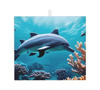 Beautiful Underwater World Dolphins Coral Print Absorbent Dish Drying Mat for Versatile Reusable Daily Use Kitchen Counter Pad