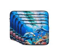 Beautiful Underwater World Dolphins Coral Print Laptop Sleeve, Compact Portable Protection for 17 inch Devices, Pad Tablet, Work, Travel & Office Use