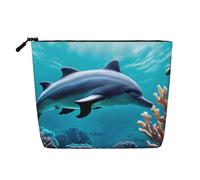 Beautiful Underwater World Dolphins Coral Print Large-Capacity Makeup Bag Travel Toiletry Organizer Women Cosmetic Daily Pouch