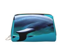 Beautiful Underwater World Dolphins Coral Print Leather Makeup ba Leather Makeup Bag - Stylish Travel & Toiletry Companion