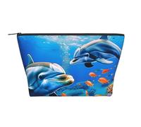 Beautiful Underwater World Dolphins Coral Print Makeup Bag Travel Cosmetic Bag Large Capacity Makeup Organizer Case Portable Makeup Pouch for Washing, Bedroom Storage