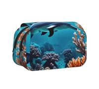 Beautiful Underwater World Dolphins Coral print Makeup Cosmetic Bag Stationary Kawaii Pencil Box Pouch Gadget Organizer Bag with Zipper