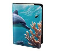 Beautiful Underwater World Dolphins Coral Print Passport Holder for Travel,Wallet Case RFID Blocking Leather Card Slot Protector