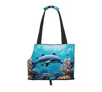 Beautiful Underwater World Dolphins Coral Print Pet Tote Bag, Foldable Single Shoulder Pet Carrier For Small Pets Dogs Cats