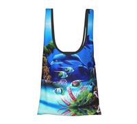 Beautiful Underwater World Dolphins Coral Print Reusable, Foldable,Washable Grocery Bags Foldable in A Pouch Eco Tote Shopping Bag,Daily Shopping Loading