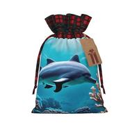 Beautiful Underwater World Dolphins Coral Print Reusable Gift Drawstring Eco-Friendly Bags Holiday Wedding Party Favors Pouches
