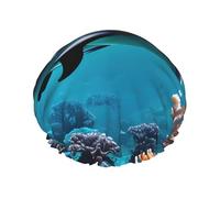Beautiful Underwater World Dolphins Coral Print Shower Essentials Bonnet For Women, Large Washable Elastic Band Bath Hair Wrap Shower Cap