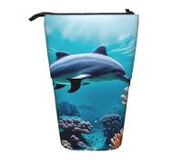 Beautiful Underwater World Dolphins Coral Print Standing Pencil Case Telescopic Pencil Bag Pop Up Pencil Pouch Pen Pouch Makeup Cosmetics Bag