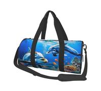 Beautiful Underwater World Dolphins Coral Print Travel Duffel Bag Large Foldable Round Travel Carry on Bag with Adjustable Shoulder Strap for Weekender Overnight Flight Hospital Sports