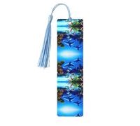 Beautiful Underwater World Dolphins Coral Print Wooden Bookmark Bookmarks with Tassels Book Marks for Reading Hardcover Books Notebooks