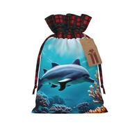Beautiful Underwater World Dolphins Coral Print Xmas Drawstring Eco-Friendly Gift Bags For Christmas Party Wrapping Present Needs