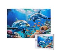 Beautiful Underwater World Dolphins Coral Printed 1000 Pieces Jigsaw Puzzle with Storage Box, Wooden Puzzle for Adults and Kids, Family Fun Decorative Game, 75x50 CM