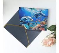 Beautiful Underwater World Dolphins Coral Printed Blank Greeting Card-Christmas Card,Thank You Cards,Party Invitation Card Festival Greeting Cards & All Occasion Black