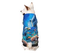 Beautiful Underwater World Dolphins Coral Printed Dog Hoodie Soft Dog Sweatshirt Cute Cat Dog Clothes for Small Dogs Kitten Puppy, L