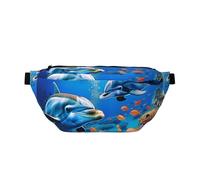 Beautiful Underwater World Dolphins Coral Printed Fanny Pack Waist Bag for Men Women, Adjustable Bumbags Hip Bum Bag Travel Crossbody Bags Sports Running Hiking Belt Bag