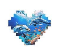 Beautiful Underwater World Dolphins Coral Printed Jigsaw Puzzle 10.8x12.8 CM, Heart-Shaped Puzzle Challenging Game for Adults Gifts, Family Fun Decorative Wall Decor