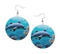 Beautiful Underwater World Dolphins Coral Printed Piercing Earrings Set For Women, 1 Pair Trendy Faux Leather Earrings Birthday Xmas Jewelry Gifts For Women