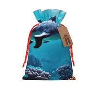 Beautiful Underwater World Dolphins Coral Printing Christmas Drawstring Gift Bags For Xmas Birthday Wedding Party Present Sacks