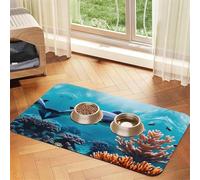 Beautiful Underwater World Dolphins Coral Printing Pet Absorbent Tablecloth, Special Pad For Pet Bowls, Rollable For Storage, Ideal For Pet Bowls