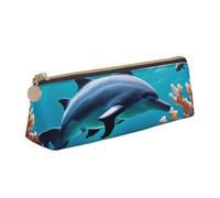 Beautiful Underwater World Dolphins Coral Triangle Leather Case Multi Functional Cosmetic Bag Portable Makeup and Stationery Storage Bag , White, One Size, Lightweight