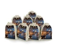 Beautiful Venice at Night 8-Pack Burlap Bags Drawstring Gift Bags Party Favors Bag Weddings Pouches for Holidays & Events