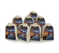 Beautiful Venice at Night 8 PCS Muslin Bags with Drawstring Sachet Bags Empty Small Cotton Drawstring Bag Muslin Reusable & Washable Cotton Bag for Herb Spice Candy Soap Jewelry Wedding Gift Pouches