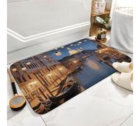 Beautiful Venice at Night Bath Mat Rug - Super Soft Absorbent Bathroom Rugs Non-Slip Quick Dry Washable Bathroom Floor Mat for Shower Tub, Coral Velvet Kitchen & Entryway Rugs 15.7"x23.6"