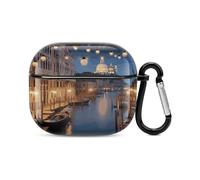 Beautiful Venice at Night Bluetooth Earbuds Case Cover Full Body Shockproof Protection Hard Case Support Wireless Charging with Keychain Personalized Gift for AirPods 3