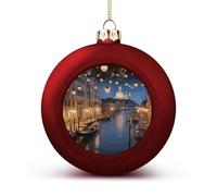 Beautiful Venice at Night Christmas Ball Ornament - 2.4 Inch Shatterproof Plastic Xmas Tree Decorations, Red Christmas Tree Decor Hanging Ball for Holiday Wedding Party Decor