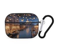 Beautiful Venice at Night Earbuds Organizer Shockproof Protective Airpods Pro Cover with Carabiner Clip Anti Fall Carrying Earphone Case Cover for Airpods Pro 2nd Generation Black