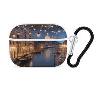 Beautiful Venice at Night Earbuds Organizer Shockproof Protective Airpods Pro Cover with Carabiner Clip Anti Fall Carrying Earphone Case Cover for Airpods Pro 2nd Generation White