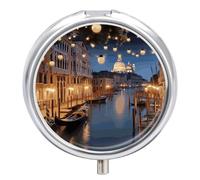 Beautiful Venice at Night Small Pill Box 3 Grids Travel Pill Case Portable Daily Pill Organizer with Anti-Mixing Design Easy to Retrieve Meds for Medication, Vitamin, Supplements