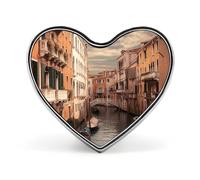 Beautiful Venice Canal View Badges Heart with Button Design, Personalized Picture Pin Brooches, Heart Badge Holders for Decorate Hat Shirt Clothing Bag Accessories