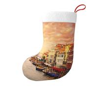Beautiful Venice Canal View Christmas Stocking 17.7", Festive Hanging Sock for Fireplace Mantel, Holiday Decorations