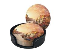 Beautiful Venice Canal View Coasters Set Of 6 For Drinks With Holder, Classy And Simple Coasters For Coffee Table, Great Housewarming Gifts
