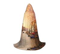 Beautiful Venice Canal View Hooded Cape For Teenagers, Unisex Cloak Robe Hooded Halloween Costume Satin Witches Vampire Cloak Fancy Dress Up Children