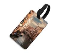 Beautiful Venice Canal View Luggage Tags for Suitcases Privacy Protection Travel Essentials Bag Tag Personalized Unique Luggage Tag Heavy Duty Cute Baggage Tags with Privacy Name Card, Black-style
