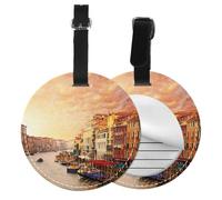 Beautiful Venice Canal View Print Luggage Tag Round Leather Luggage Tag Easy Identification & Privacy Protection for Suitcases Easy to Identify Privacy Cover Id Label