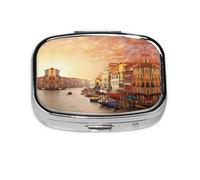 Beautiful Venice Canal View Print Pill Box 2 Compartment Medicine Pill Case,Portable for Pocket Or Purse Pill Box Decorative Metal Medicine Organizer